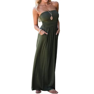 Imily Bela Womens Summer Off The Shoulder Strapless Bandeau Maxi Dress with Pockets - 1 of 3