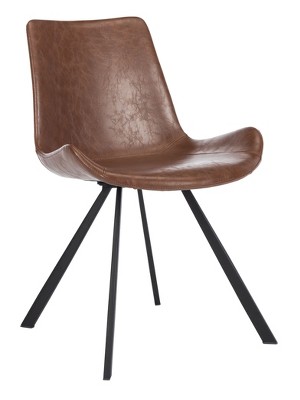 Transitional Wood and Faux Leather Side Chairs in Light Brown, Set of 2