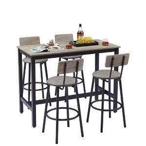 5 Piece Dining Table Set, Bar Table Set with 4 Upholstered Stools, Wooden Backrest, Ring-Shaped Footrest, for Living Room Study Dining Room Kitchen - 1 of 4