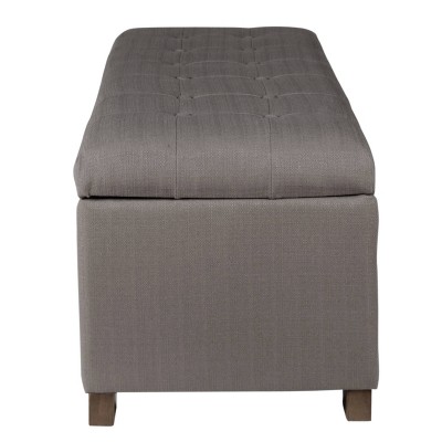 Gray Tufted Fabric Storage Bench with Wood Legs