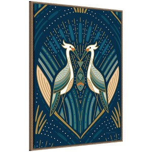 Kate & Laurel All Things Decor 28"x38" Sylvie Art Deco Herons Blue Framed Canvas by Carey Copeland Beaded Gold - 1 of 4
