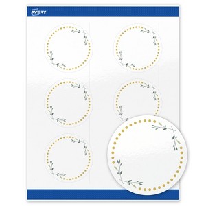 Avery 3" Diameter Labels, Gold Dots with Green Florals, 60 ct - 1 of 4