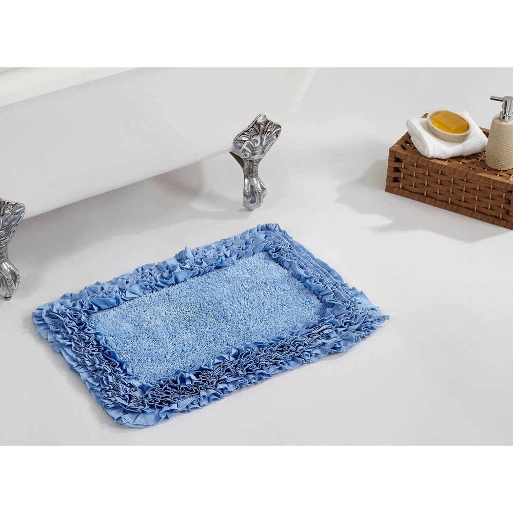  Shaggy Border Collection Bath Rug Blue