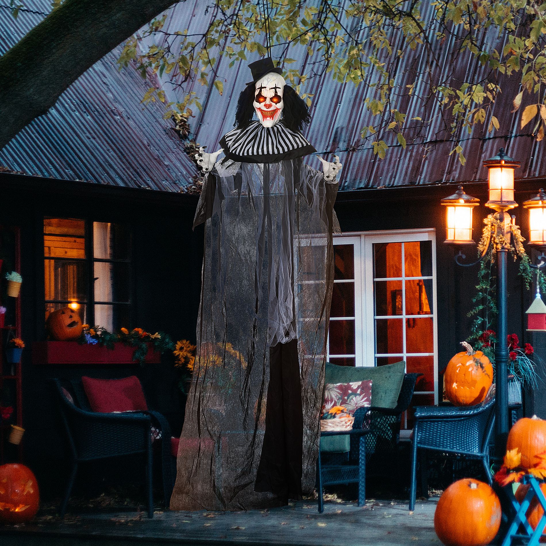 Bella Depot Outdoor Halloween Decoration Striped Clown Animatronic, Sound and Motion Activated Animated Prop