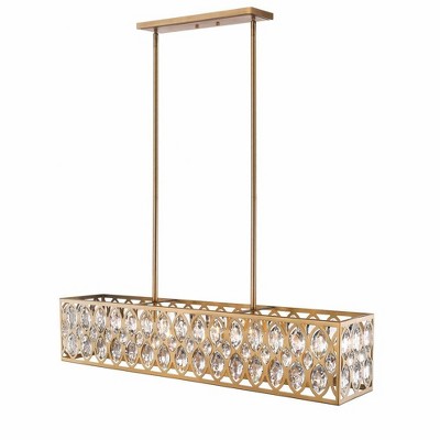 Dealey Heritage Brass 43.5" Elongated Chandelier with Crystal Accents