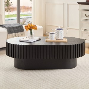 Grungis 43.7 Inch Oval Coffee Table,Modern Handcraft Drum End Table with Sturdy Pedestal for Living Room,Offices - 1 of 4