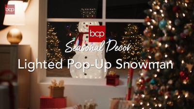 Large White Lighted Pop-Up Snowman with LED Lights and Scarf