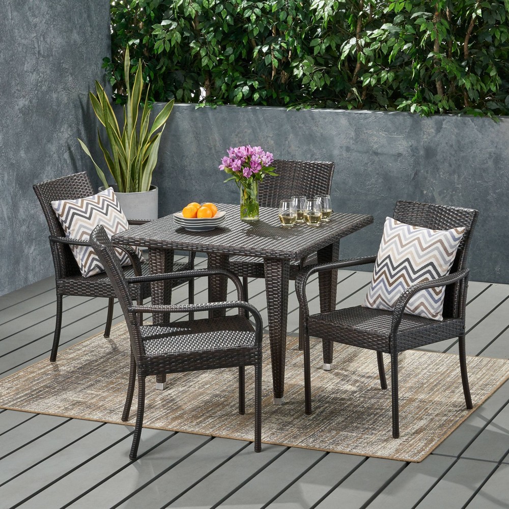 Trombone 5pc Wicker Contemporary Dining Set MultiBrown – Christopher Knight Home  – For the Patio​