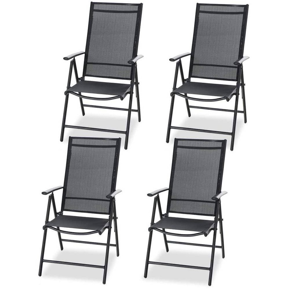 4pc Adjustable Patio Folding Chairs Black Captiva Designs