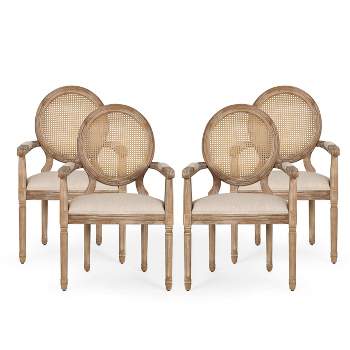 Set of 4 Judith French Country Wood and Cane Upholstered Dining Chairs - Christopher Knight Home