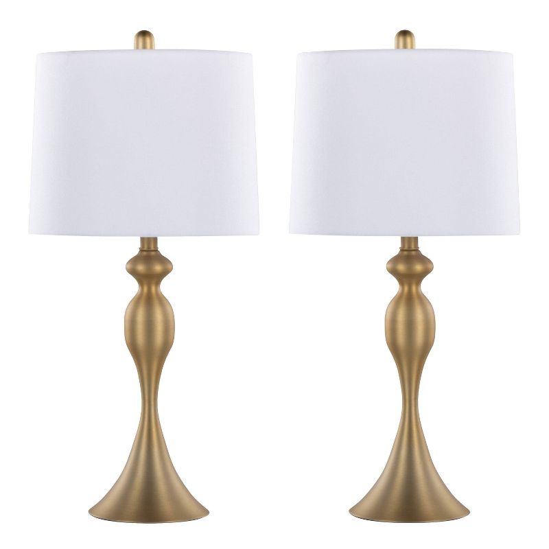 LumiSource (Set of 2) Ashland 27&#34; Contemporary Metal Table Lamps Gold Metal with White Linen Shade from Grandview Gallery, 1 of 8