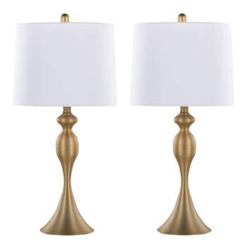 LumiSource (Set of 2) Ashland 27" Contemporary Metal Table Lamps Gold Metal with White Linen Shade from Grandview Gallery