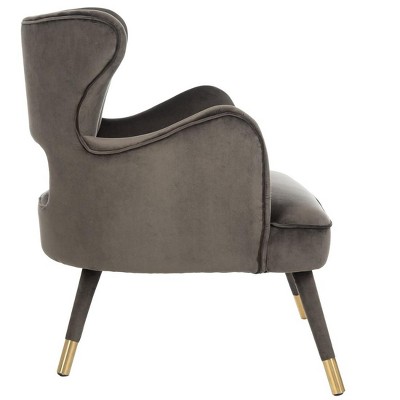 Shale Velvet & Gold-Capped Wood Transitional Accent Chair