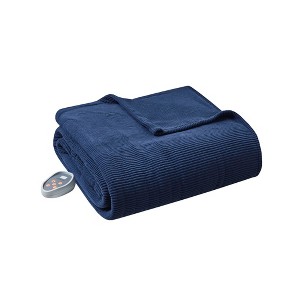 Gulches Navy Micro Fleece Heated 100x90 Blanket 1 Piece - 1 of 4