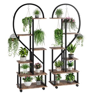 2 Pack 6-Tier Plant Stand, Tall Metal Indoor Plant Stand With Detachable Wheels, Plant Stands With Drawers Large Plant Display Stand - 1 of 4