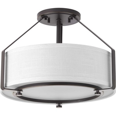 Brushed Nickel Drum Semi-Flush Mount Light with Glass Shade