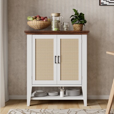 Garvee Sideboard Buffet Storage Liquor Cabinet with Rattan Decorated Doors, Kitchen, Dining Room, Hallway, Cupboard Console Table, Accent Cabinet