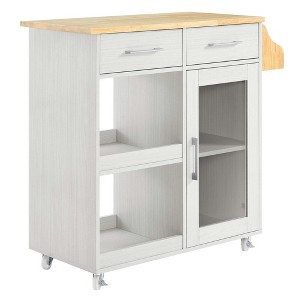 Modway Culinary Rolling Kitchen Cart with Storage in White Natural – 3-Tier Utility Island on Wheels with Spice Rack - 1 of 4