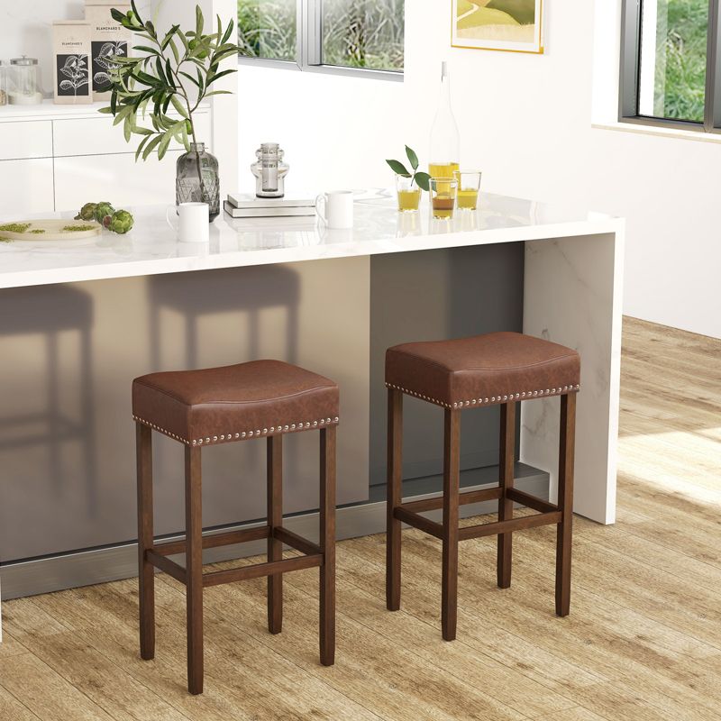 Coastway 29.5" Wood Frame PU Leather Upholstered Bar Stools Set of 2 with Footrests Brown/Grey, 4 of 8