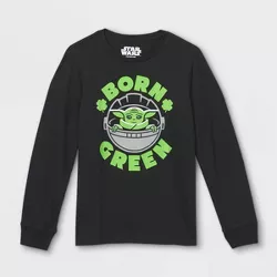 Kids' Star Wars Baby Yoda Born Green Long Sleeve Graphic T-Shirt - Black