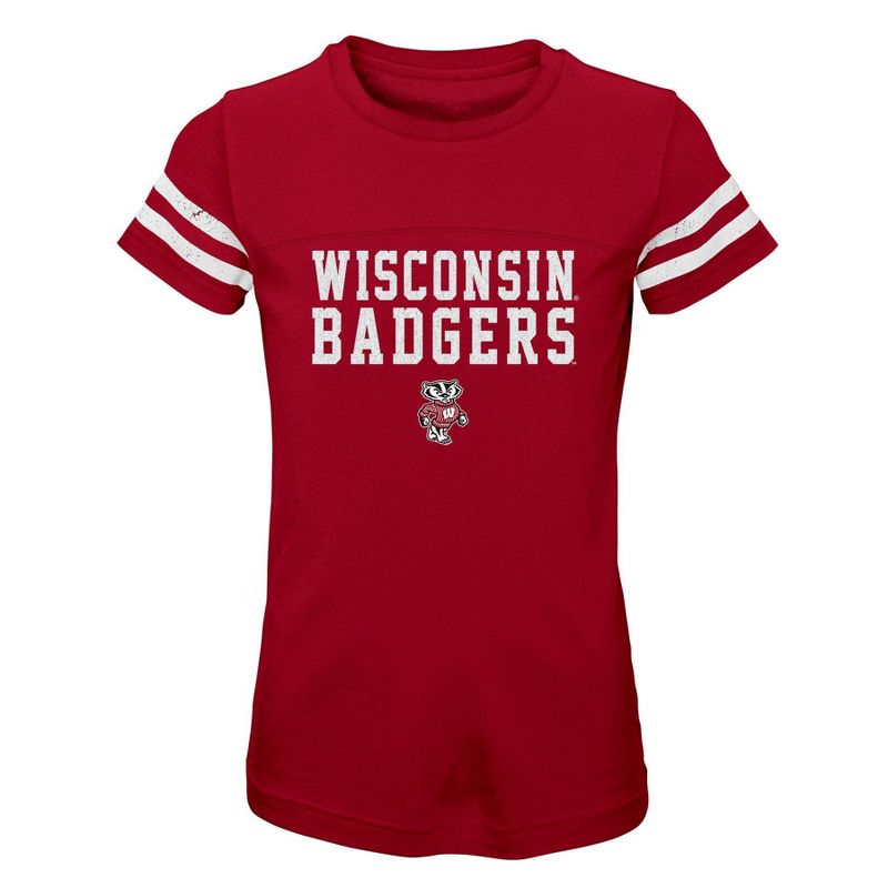 NCAA Wisconsin Badgers Girls&#39; Striped T-Shirt, 1 of 2