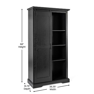 Black Farmhouse Freestanding Storage Cabinet with Adjustable Shelving