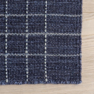 Handmade Blue Wool Rectangular Plaid Area Rug