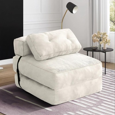 Hooseng Convertible Floor Couch Lazy Sofa, Corduroy Upholstered Folding Futon Sofa Bed With Adjustable Backrest, Foldable Lounge Mattress With Pillow