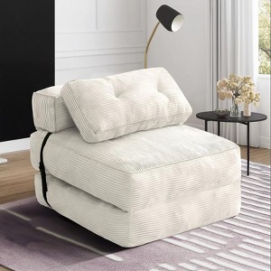 Hooseng Convertible Floor Couch Lazy Sofa, Corduroy Upholstered Folding Futon Sofa Bed With Adjustable Backrest, Foldable Lounge Mattress With Pillow - 1 of 4
