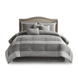 Gracie Mills Lacy Elegant Gray Microsuede 7-Piece Comforter Set - 1 of 4