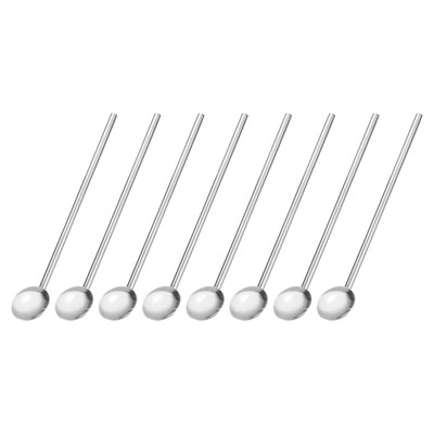 Unique Bargains Stainless Steel Long Handle Round Shaped Drinking Spoon Straws 8 Pcs