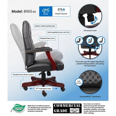 Classic Elegance High-Back Executive Chair in Black Leather and Mahogany