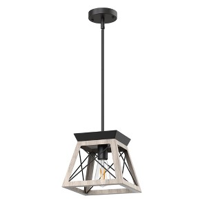 DORESshop 1-Light Vintage Industrial Pendant Light with Dark Wood Finish and Iron Rod, E26 Socket, Non-Integrated Bulb - 1 of 4
