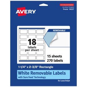 Avery Matte White Removable Rectangle Labels with Sure Feed Technology, Print-to-the-Edge, 1-1/4" x 2-3/8" - 1 of 4