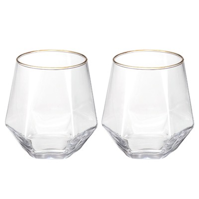 Unique Bargains Textures Walls Rims Diamond Whiskey Glasses 2 Pcs