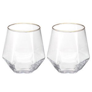 Unique Bargains Textures Walls Rims Diamond Whiskey Glasses 2 Pcs - 1 of 4