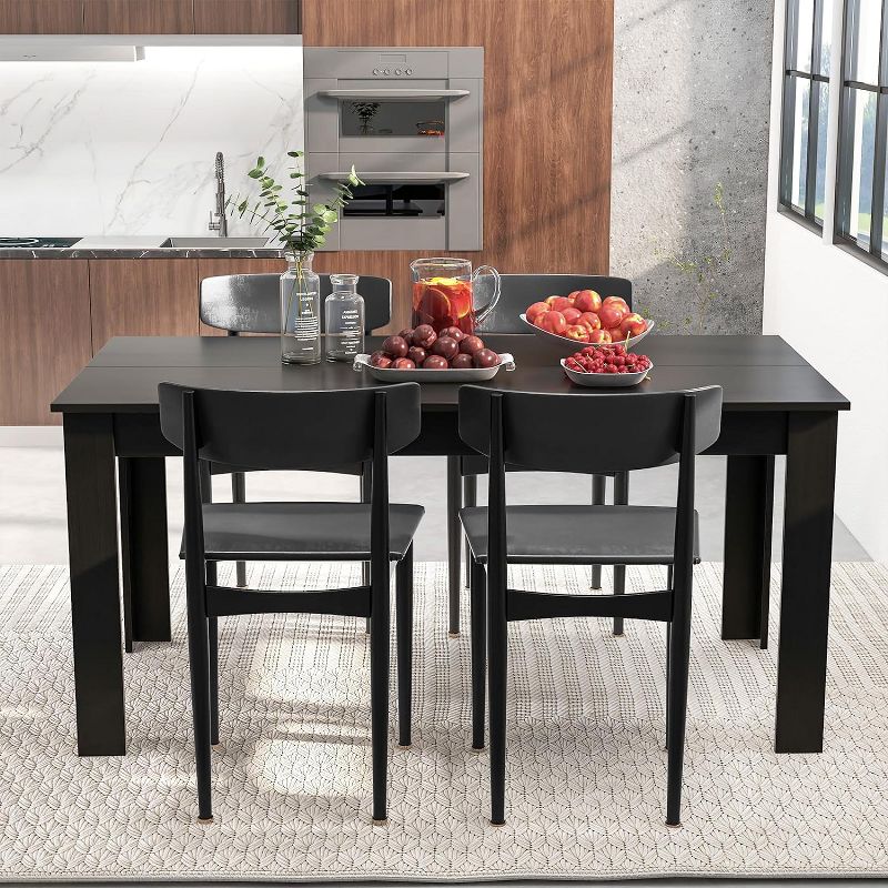 Tangkula Black Dining Table for 6 Modern 63’’ Rectangular Table w/ L Shaped Legs Wood Kitchen & Dining Room Tables, 2 of 10