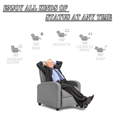 Grey Fabric Modern Recliner Chair with Padded Seat
