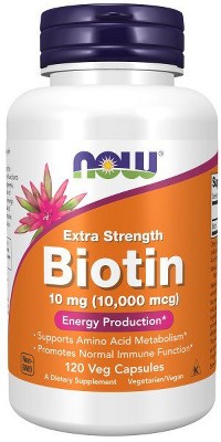 Biotin 10 mg (10,000 mcg) Extra Strength by Now Foods  -  120 VegCap