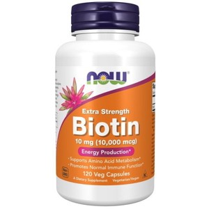 Biotin 10 mg (10,000 mcg) Extra Strength by Now Foods  -  120 VegCap - 1 of 3