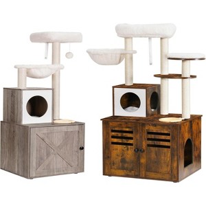 Heybly Cat Tree, Wood Litter Box Enclosure with Food Station - 1 of 2