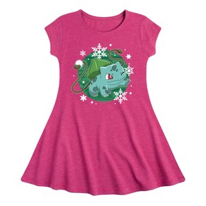 Girls' - Pokémon - Bulba Pattern Fit & Flair Cap Sleeve Dress - 1 of 3