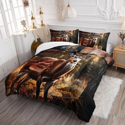 Luupatchy Rustic Deer Comforter Bedding Set with 1 Comforter 2 Pillowcase,Full