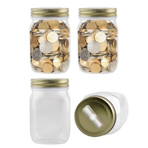 Cornucopia Brands Small Plastic Mason Coin Bank 16oz Jars, 4pk, w/ Slotted Lids - 1 of 4
