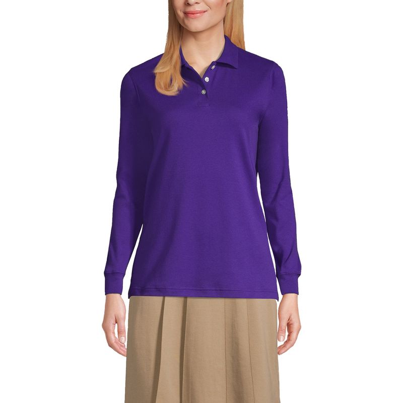 Lands' End School Uniform Women's Long Sleeve Interlock Polo Shirt, 3 of 5