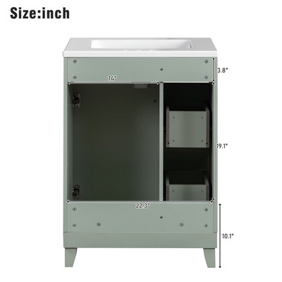 Mshliw 24" Bathroom Vanity with Ceramic Sink, 2 Drawers, Soft-Close Door, Freestanding Cabinet for Small Spaces, MDF and Wood