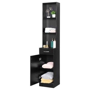 Karl HomeStanding 5 Compartments 1 Drawer 1 Door MDF Barber Cabinet Black - 1 of 4