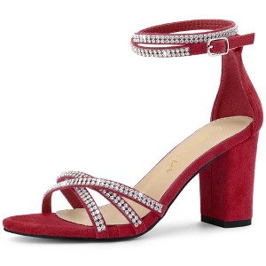 Allegra K Women's Rhinestones Crisscross Strap Strappy Chunky Heel Sandals - 1 of 4