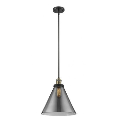 Cone - 1 Light Stem Hung Mini Pendant In Industrial Style-16 Inches Tall and 12 Inches Wide
