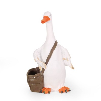 Farnum Outdoor Concrete Decorative Goose Planter White/Brown - Christopher Knight Home